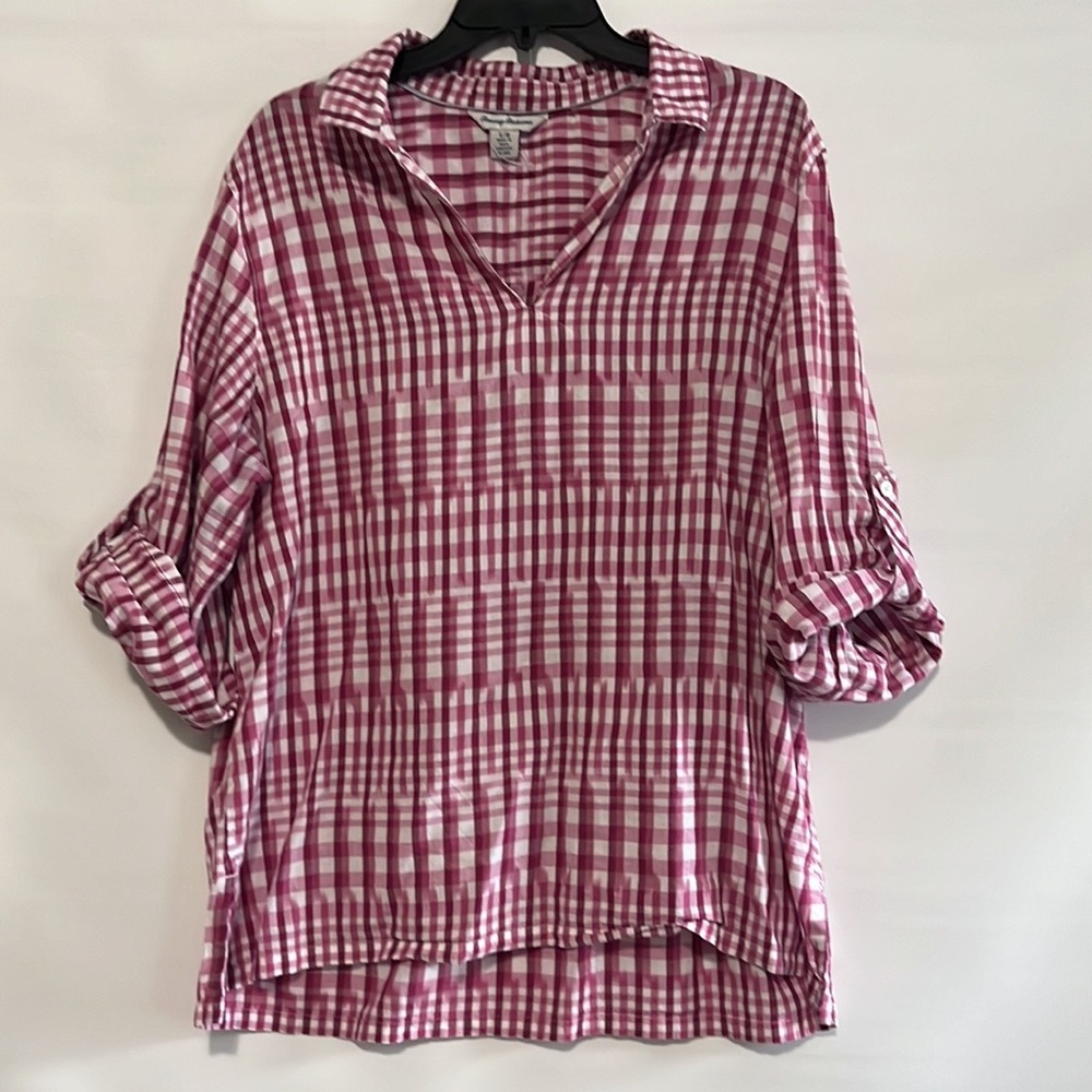 Tommy bahama plaid blouse size L